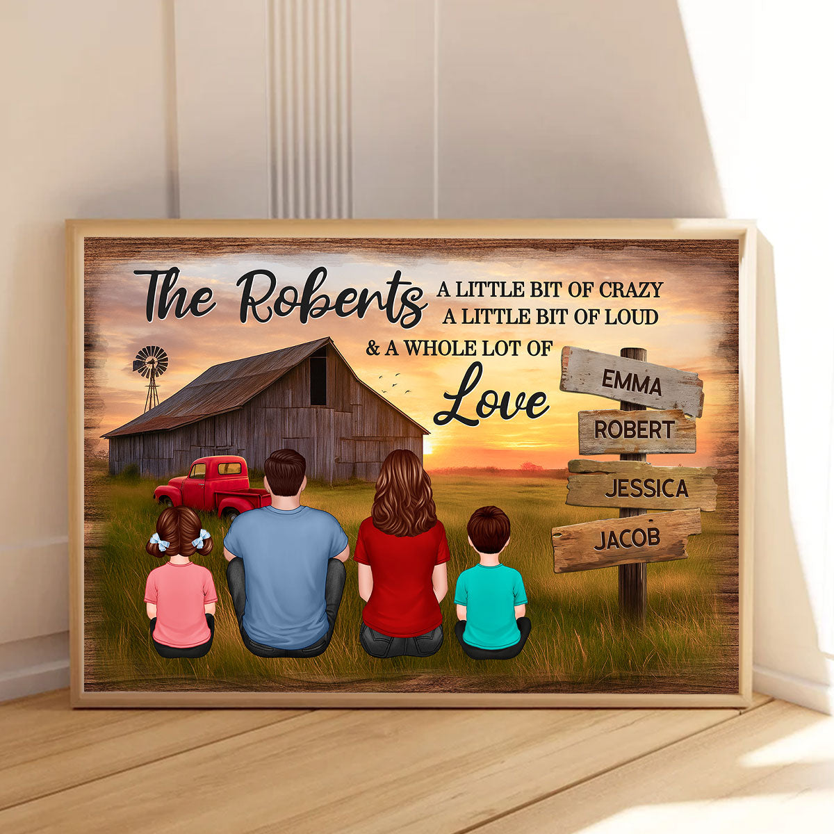 Family Wood Sign Sunset Farmhouse Personalized Poster, Father's Day gift for Dad, Husband, Grandpa