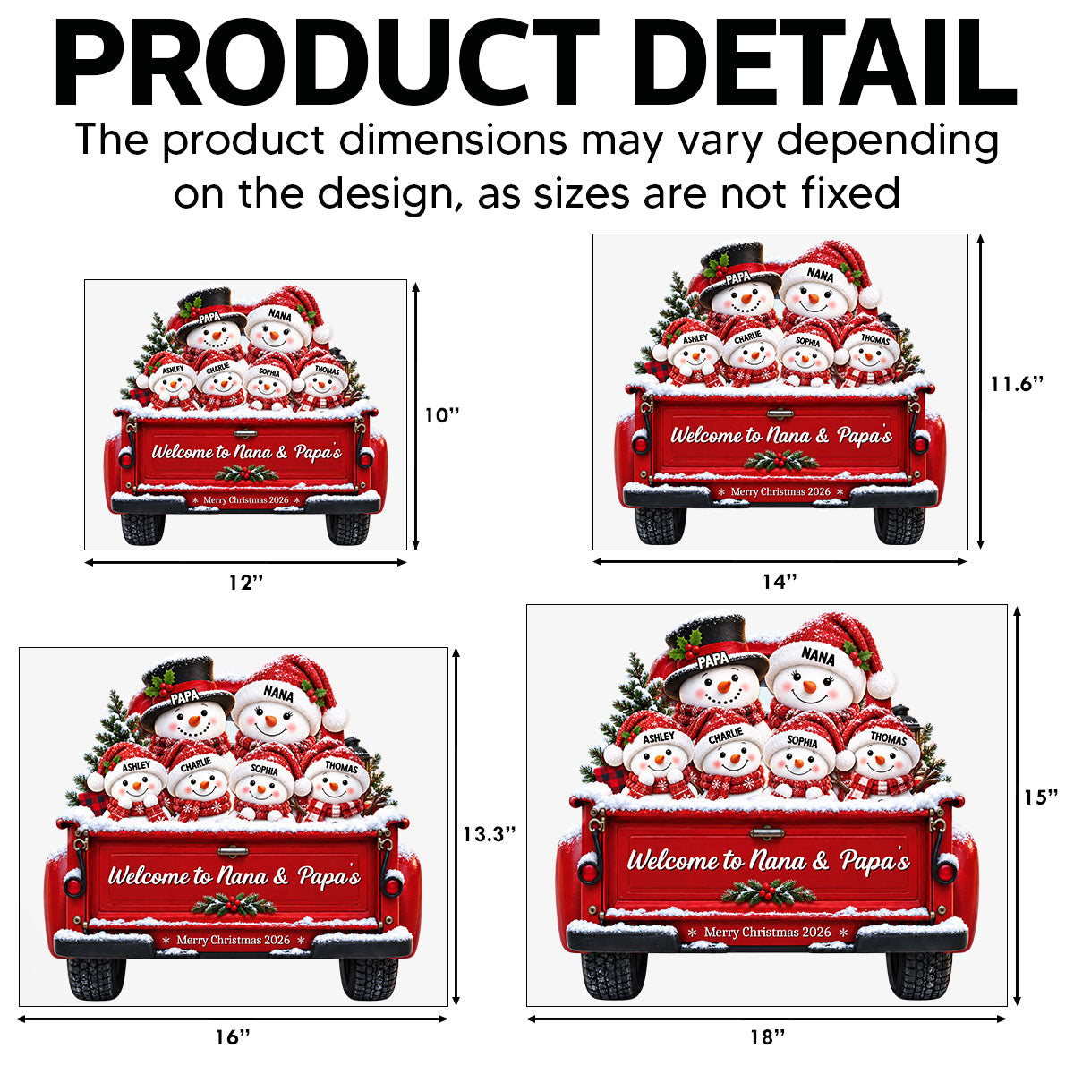 Christmas Cute Snowman Family On Truck 2D Flat Printed - Personalized Yard Sign - Christmas Decor For Family, Grandparents