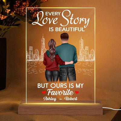Back View Couple Skyline  Anniversary Gift For Him For Her Personalized Rectangle Acrylic Plaque LED Lamp Night Light