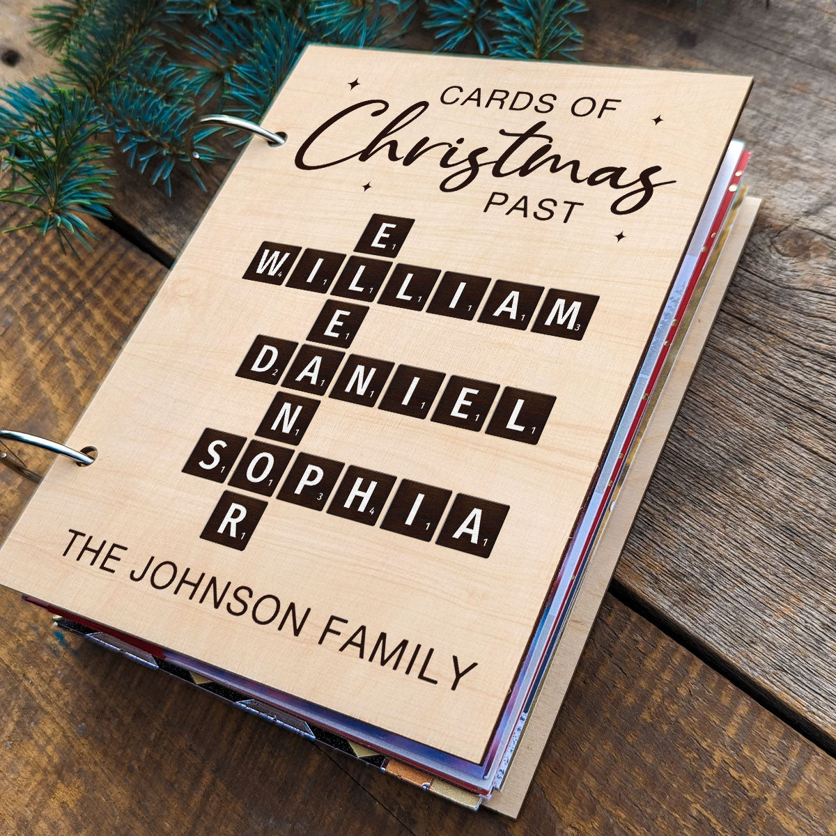 Cards Of Christmas Past Family Crossword Puzzle Art Personalized Christmas Card Keeper, Cards Keepsake, Card Storage