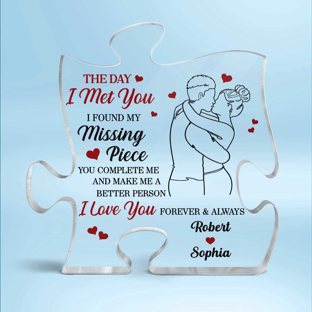 Couple Kissing Outline Found My Missing Piece Gift For Him For Her Personalized Personalized Puzzle Acrylic Plaque