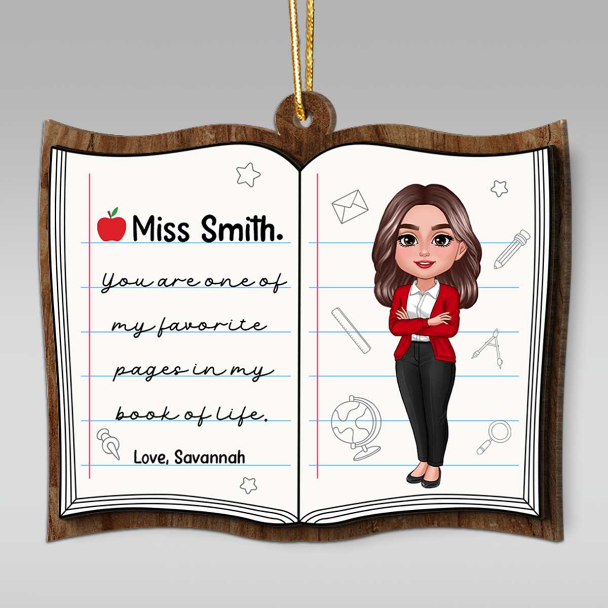 Favorite Page In My Book Of Life Teacher Appreciation Gift Thank You Gift Personalized 2 Layer Wooden Ornament