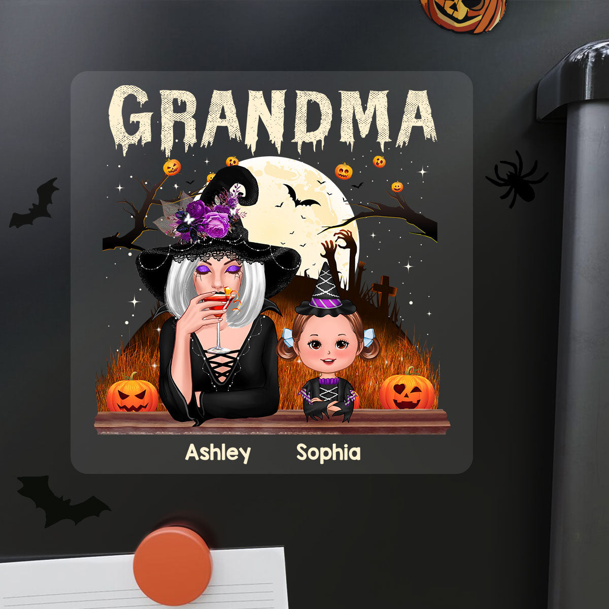 Grandma Mom And Kids Halloween Night Personalized Decal, Halloween Decor