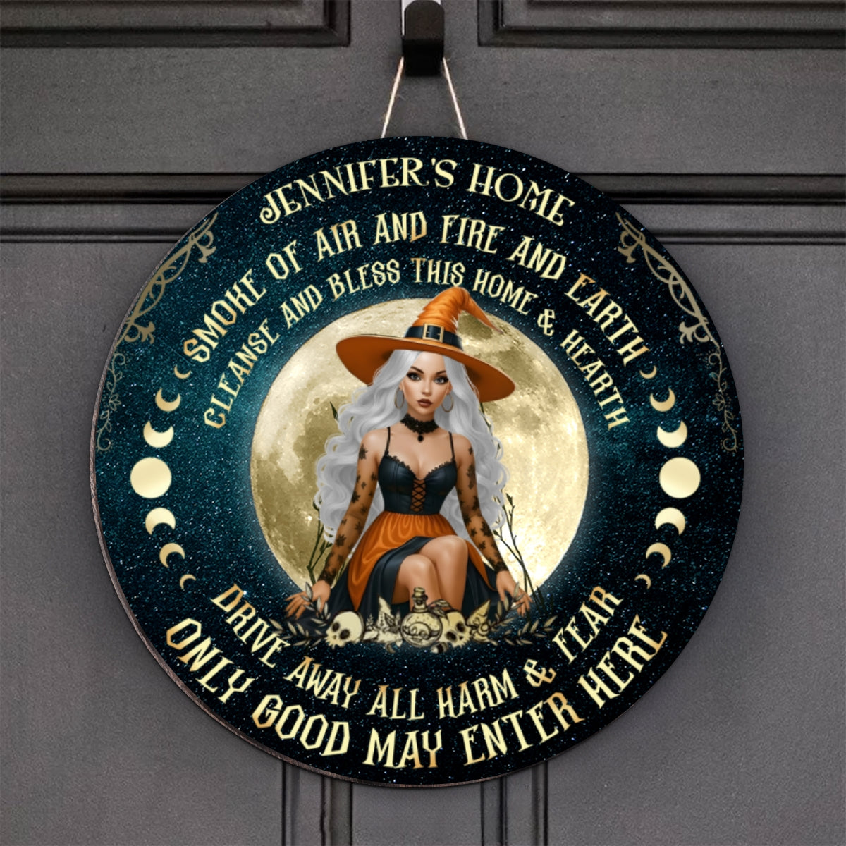 Home of Witch, Smoke of Air and Fire and Earth Personalized Wooden Door Sign, Halloween Decor