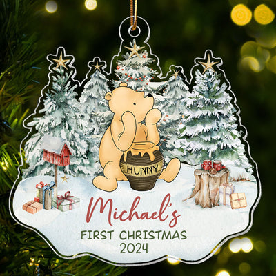 Cute Bear Character Baby's First Christmas Personalized Acrylic Ornament, Christmas Gift For Newborns, New Parents