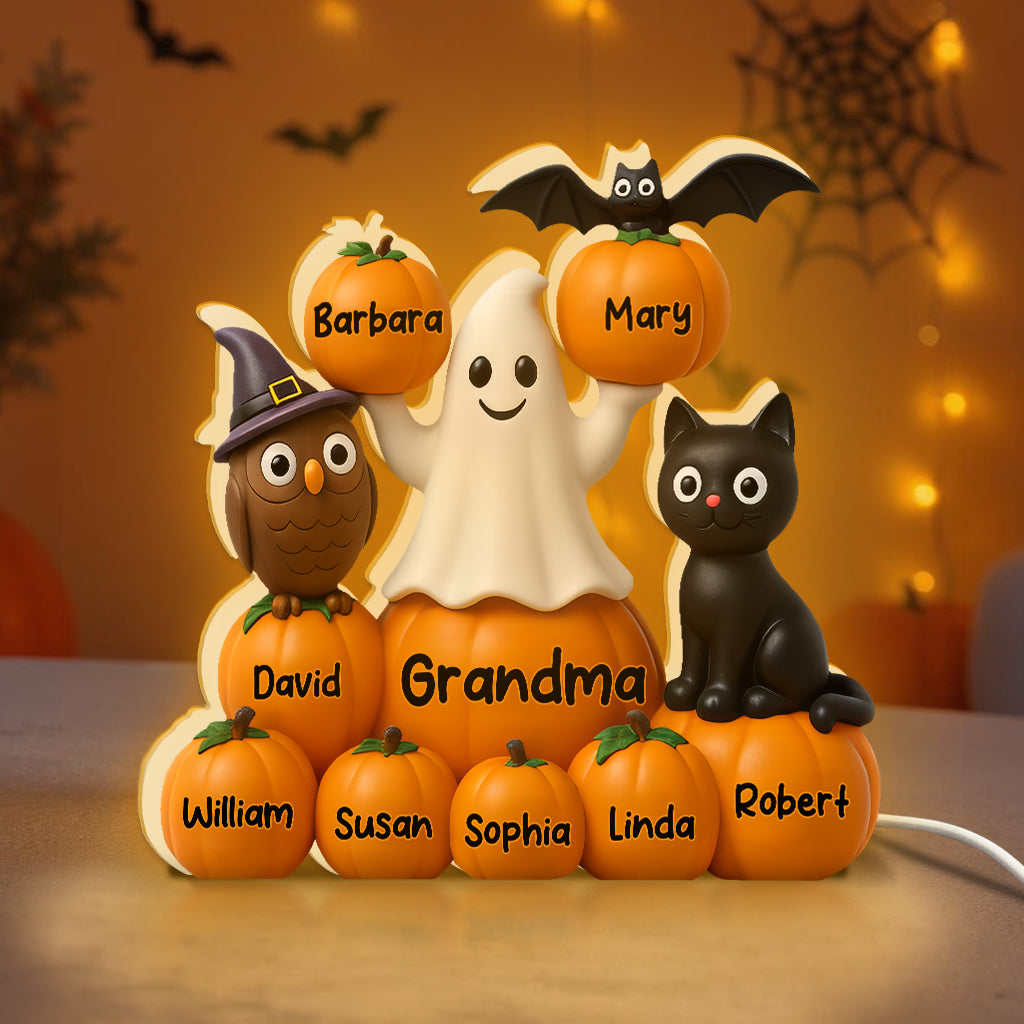 3D Effect Halloween Grandma Pumpkins Kids Names Personalized LED Light Box