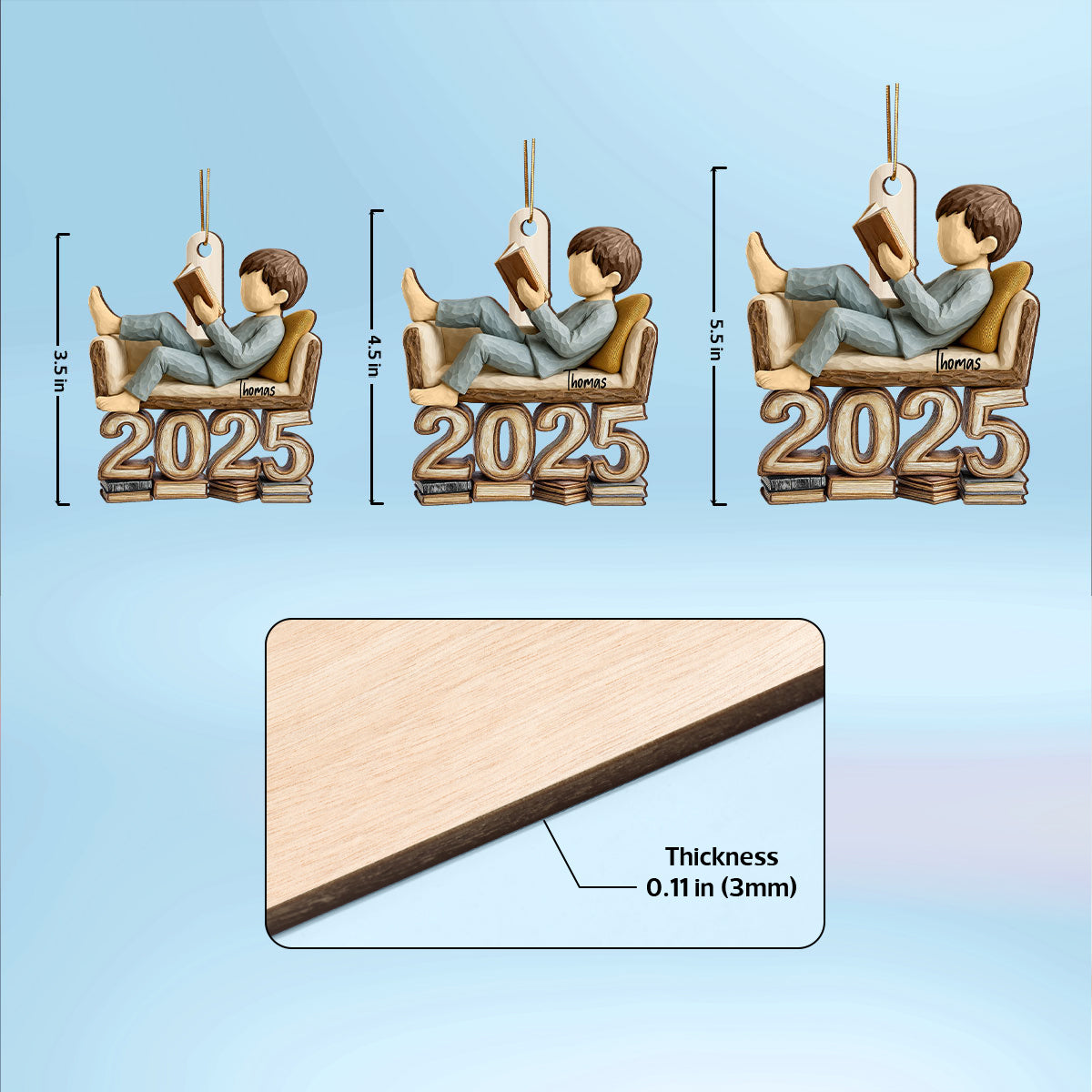 3D Effect Girl Reading Book Sofa 2025 - Personalized Wooden Ornament - Christmas Gift For Book Lover, Bookworm