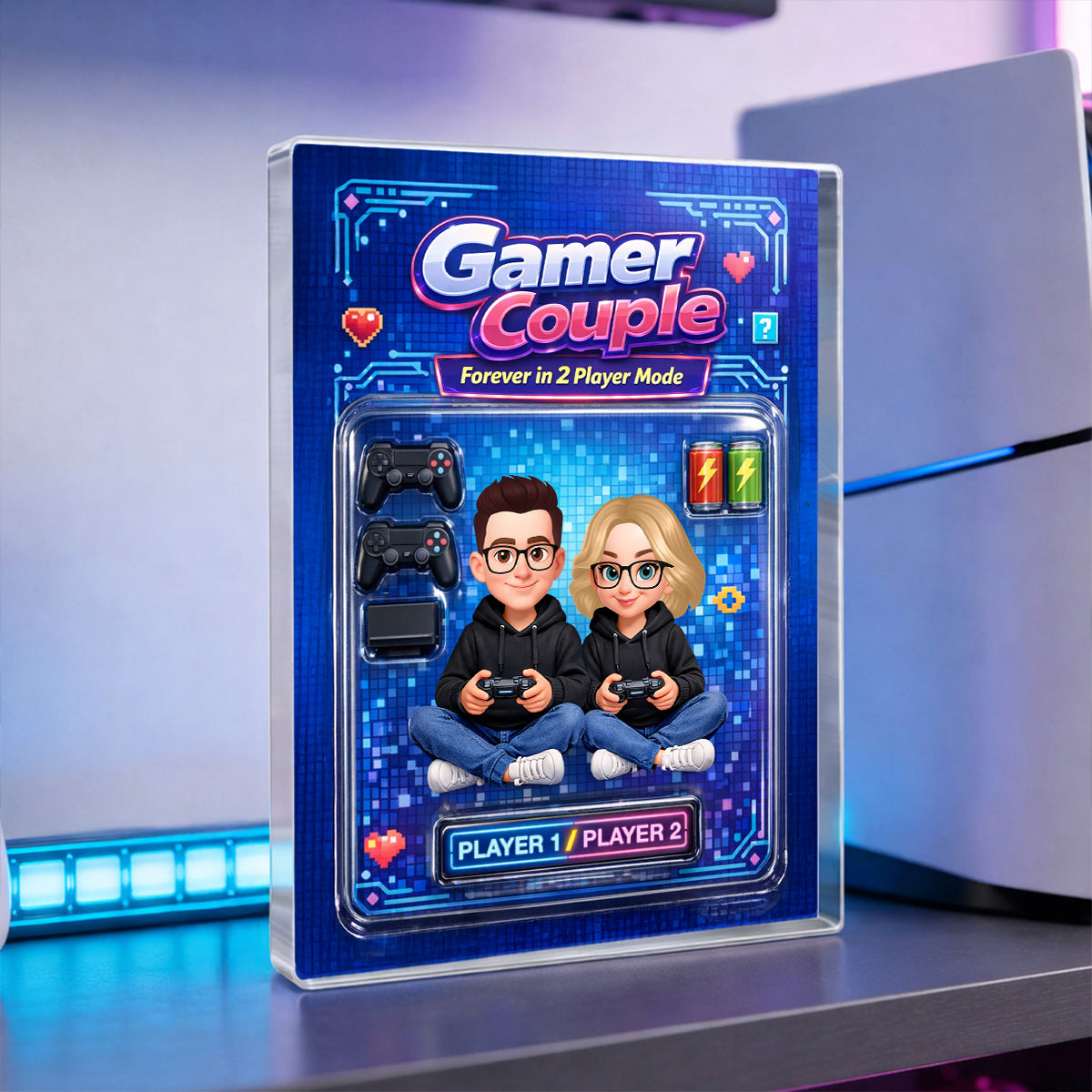 Forever in 2 Player Mode Custom Action Figure - Personalized Acrylic Block Plaque - Custom Gaming Gift for him, for her