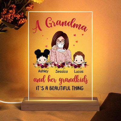 Grandma Grandkids Beautiful Thing Personalized Rectangle Acrylic LED Lamp Night Light