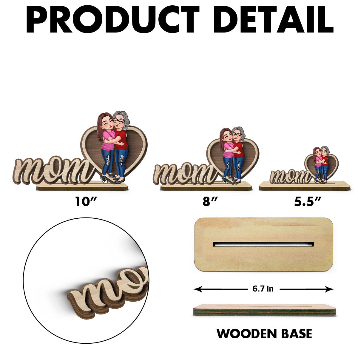 Mom Hugging Daughter Personalized 2-Layers Standing Wooden Plaque