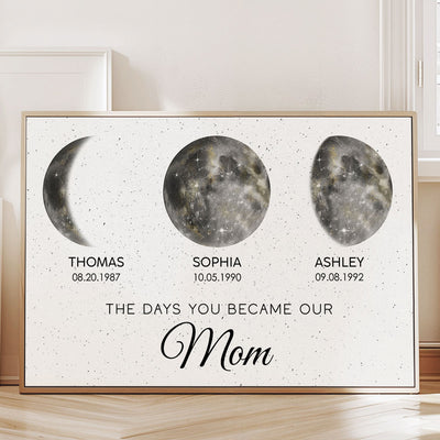 The Day You Became Mom Custom Birth Moon Phase Golden Dust Personalized Poster | A Heartfelt Gift for Mom’s Birthday, Mother’s Day, or Just Because