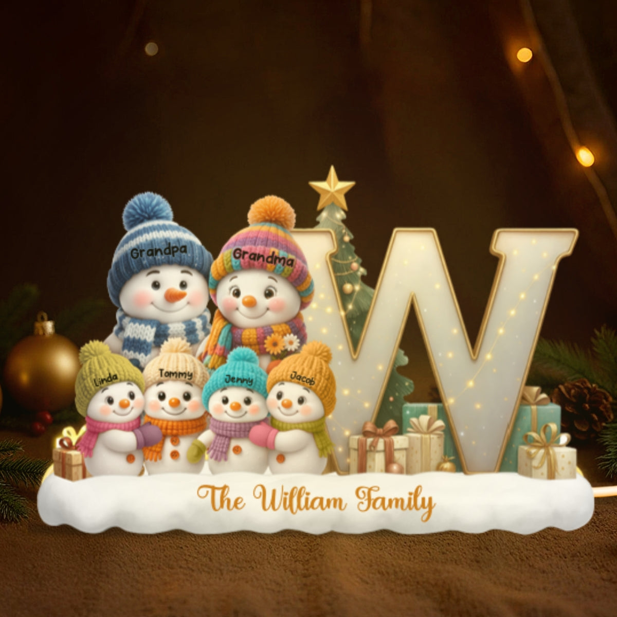 Family Name Initial Monogram Snowman - Personalized Light Box - Festive Christmas Decor, Thoughtful Gift for Loved Ones