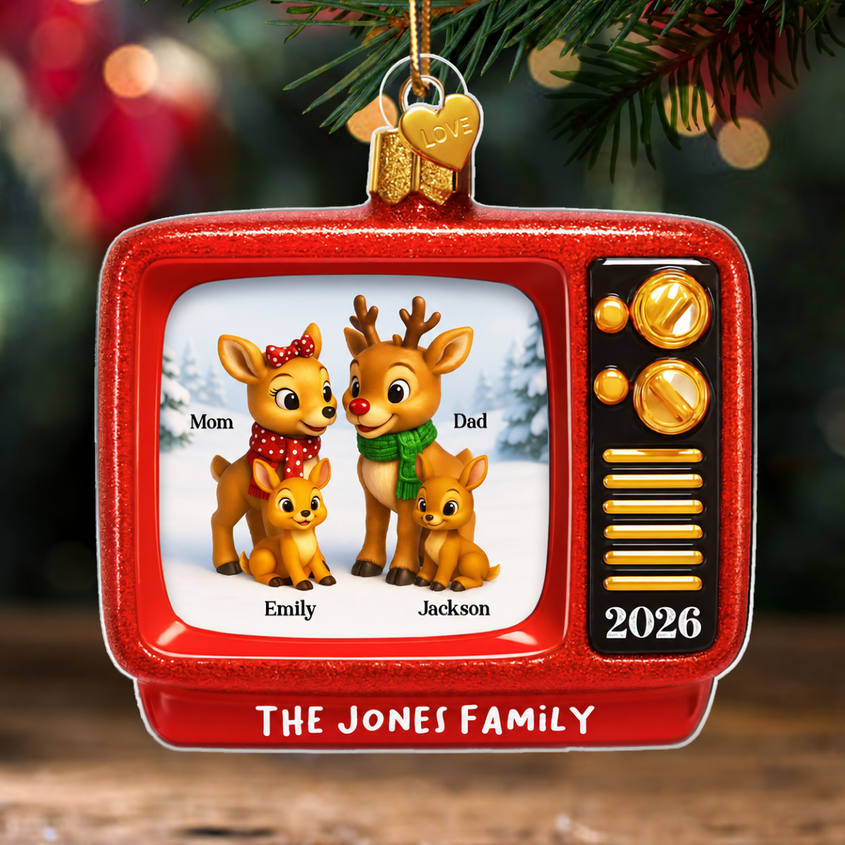 Christmas Classic Reindeer on TV Personalized Acrylic Ornament