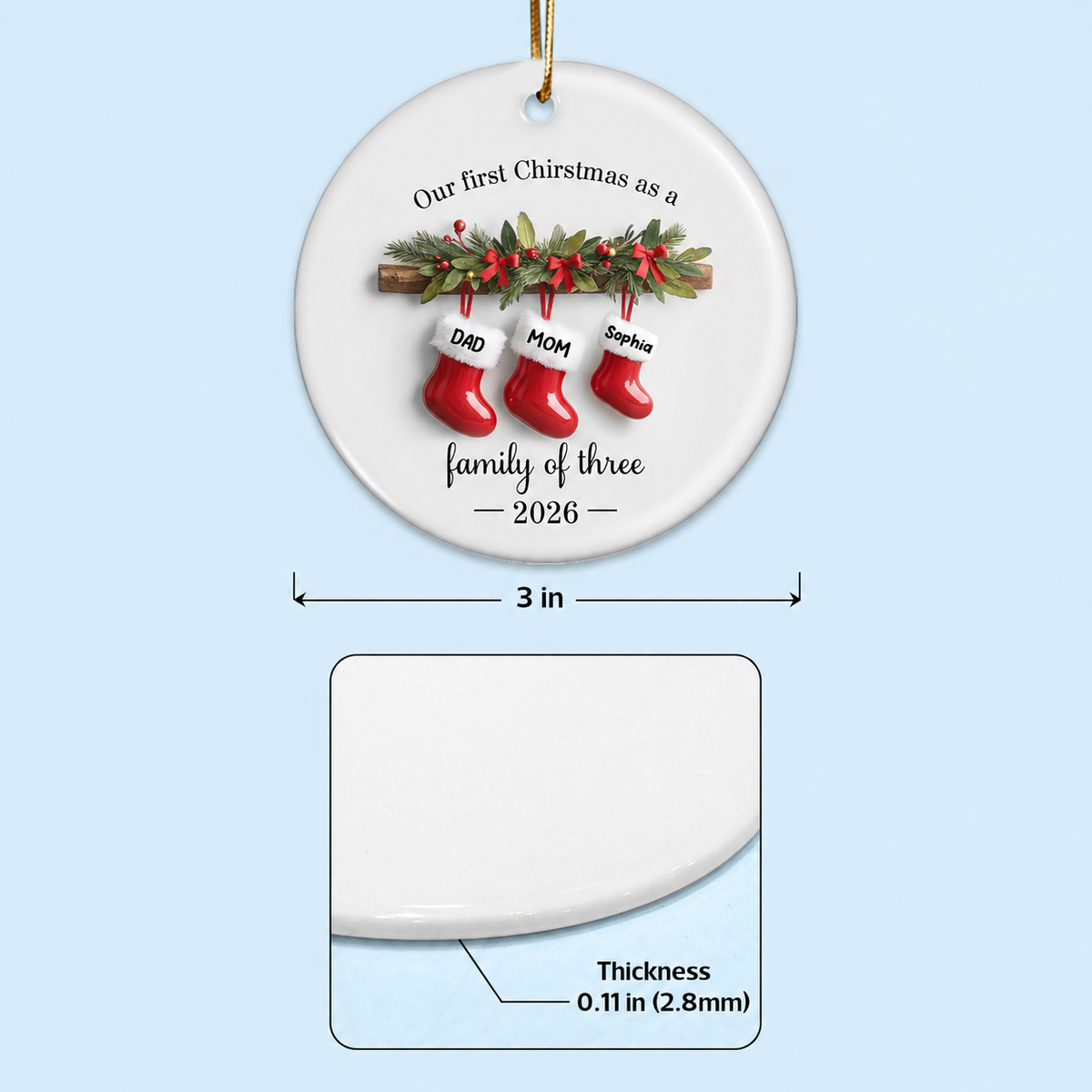 Family Christmas Stockings 3D Effect - Personalized Ceramic Ornament - Christmas Tree Decor For Family