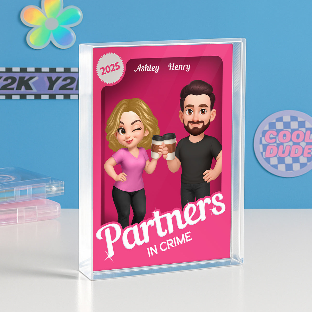 [Men & Women Besties Version] Besties Forever Pink 3D Effect Action Figure Personalized Acrylic Block
