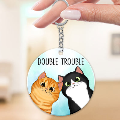 Peeking Fluffy Cats Double Trouble Gift For Cat Lover Different Back Ground Personalized Acrylic Keychain