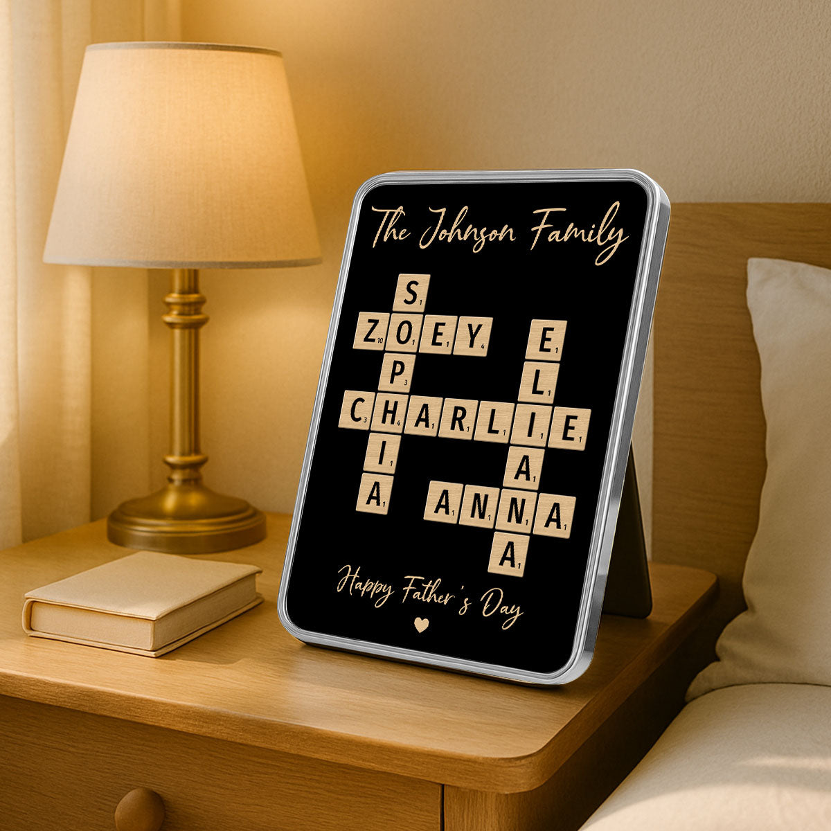 Family Names Crossword Puzzle Art Personalized Mirrored Picture Frame, Gift For Dad, Mom