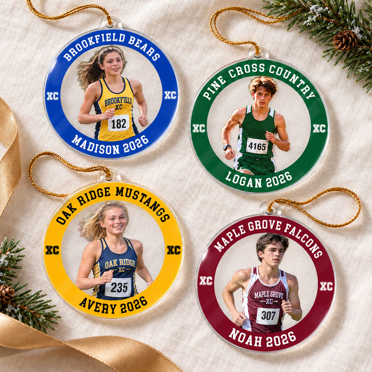 Custom Photo Cross Country - Personalized Acrylic Ornament - Cross Country Keepsake, Christmas Gift for Daughter, Son, Grandkids
