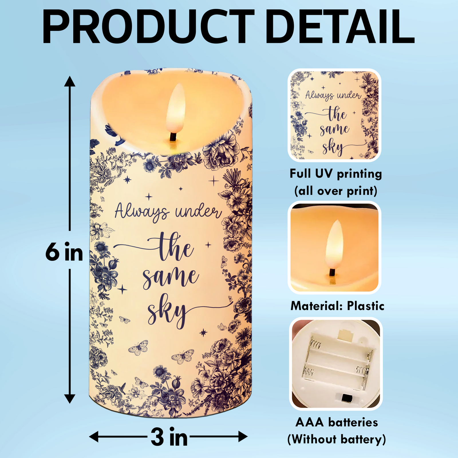 Chinoiserie Pattern Long Distance Besties Always Under The Same Sky Personalized LED Candle