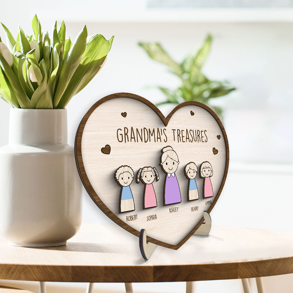 Grandma‘s Treasures Simple Cartoon Home Decor Gift For Grandma Mom Personalized 2-Layer Wooden Plaque