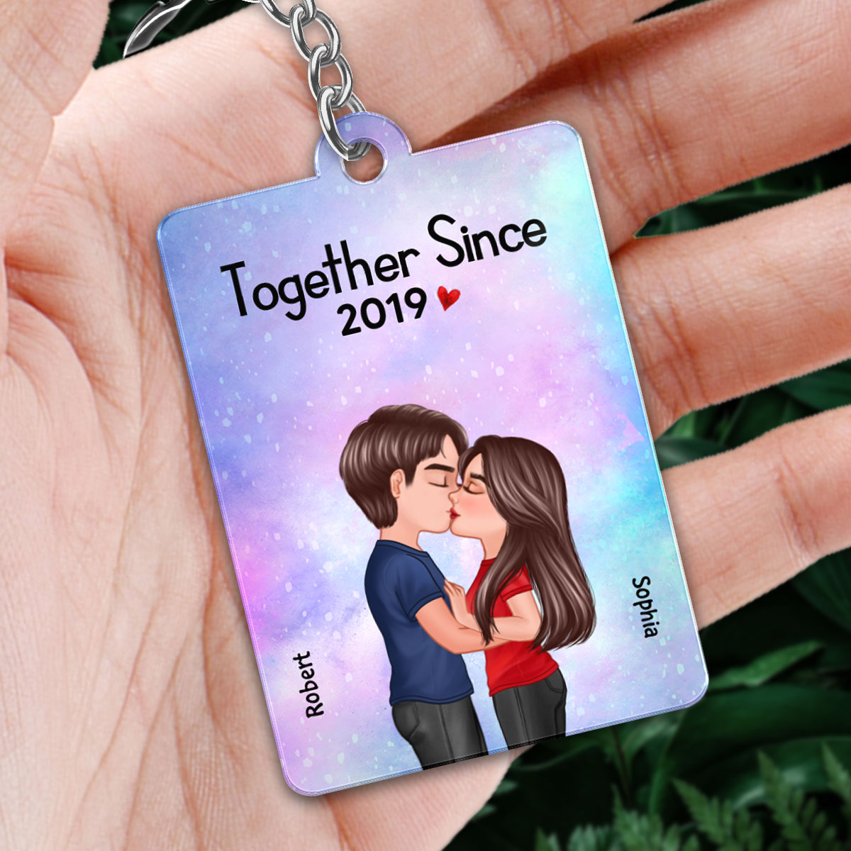 Doll Couple Kissing Together Since Favorite Song Scannable QR Code Personalized Acrylic Keychain