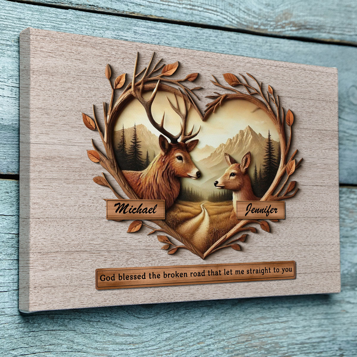 God Blessed The Broken Road That Let Me Straight To You Deer Love Scenery Poster, Best Couple Personalized Home Bedroom Decor, Gift For Couples, For Her, For Him