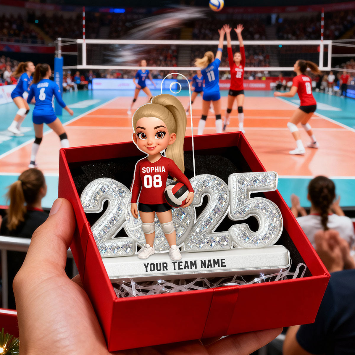 3D Effect Christmas Volleyball Player Keepsake - Personalized Acrylic Ornament - Gift For Volleyball Lovers, School Volleyball Team