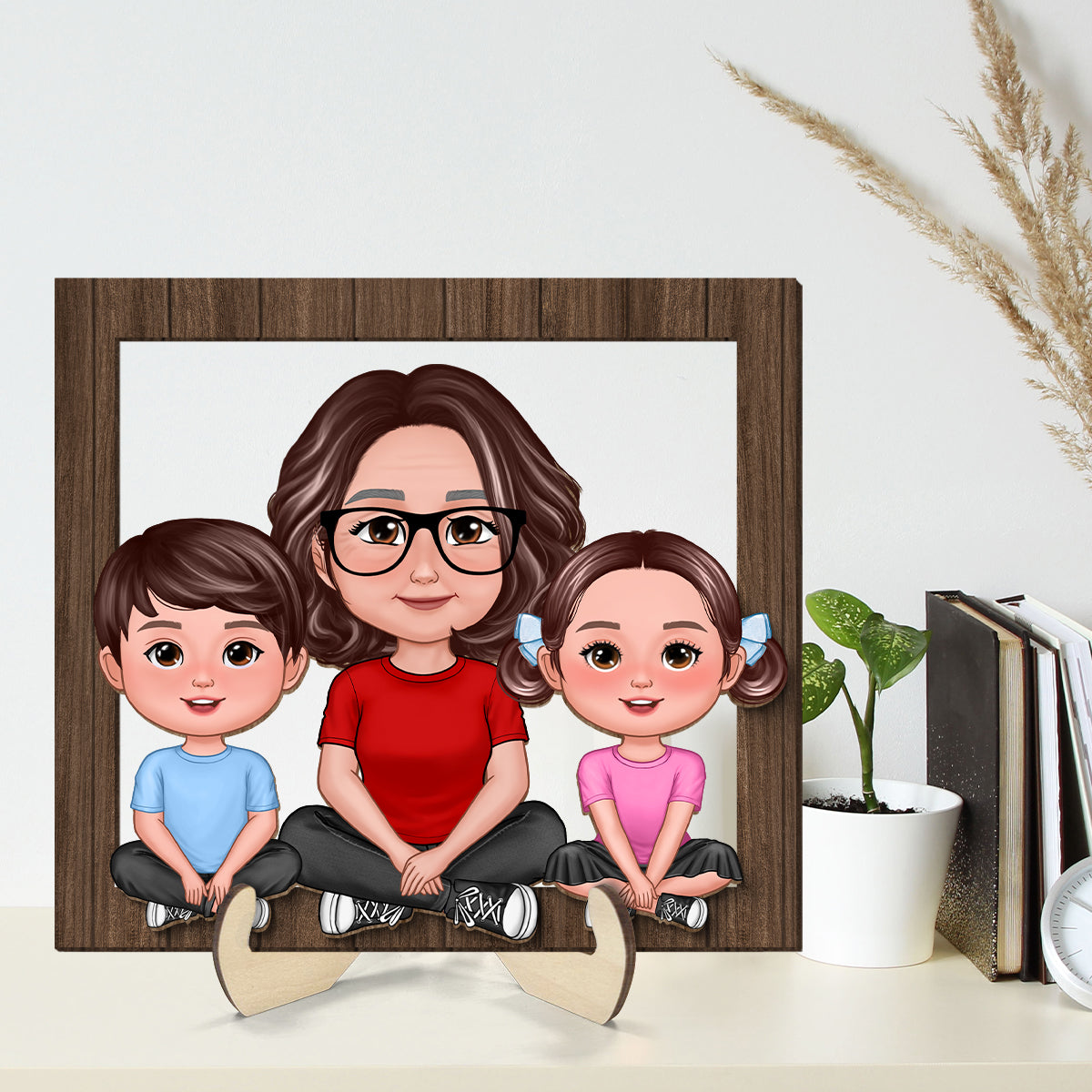 Grandma Grandkids Crossed Legs Frame Personalized 2-Layer Wooden Plaque