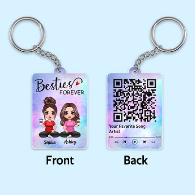 Doll Besties Sitting Sister Forever Favorite Song Scannable QR Code Personalized Acrylic Keychain