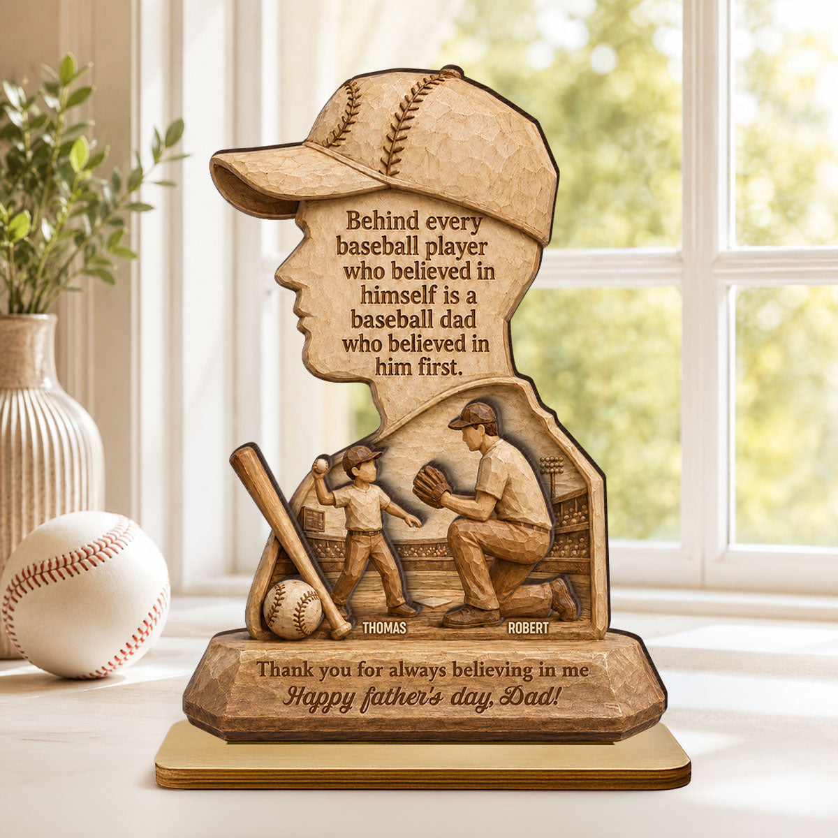 Behind Every Baseball Player is a Baseball Dad - Personalized 2-Layered Wooden Plaque - Father's Day Gift for Dad, Husband