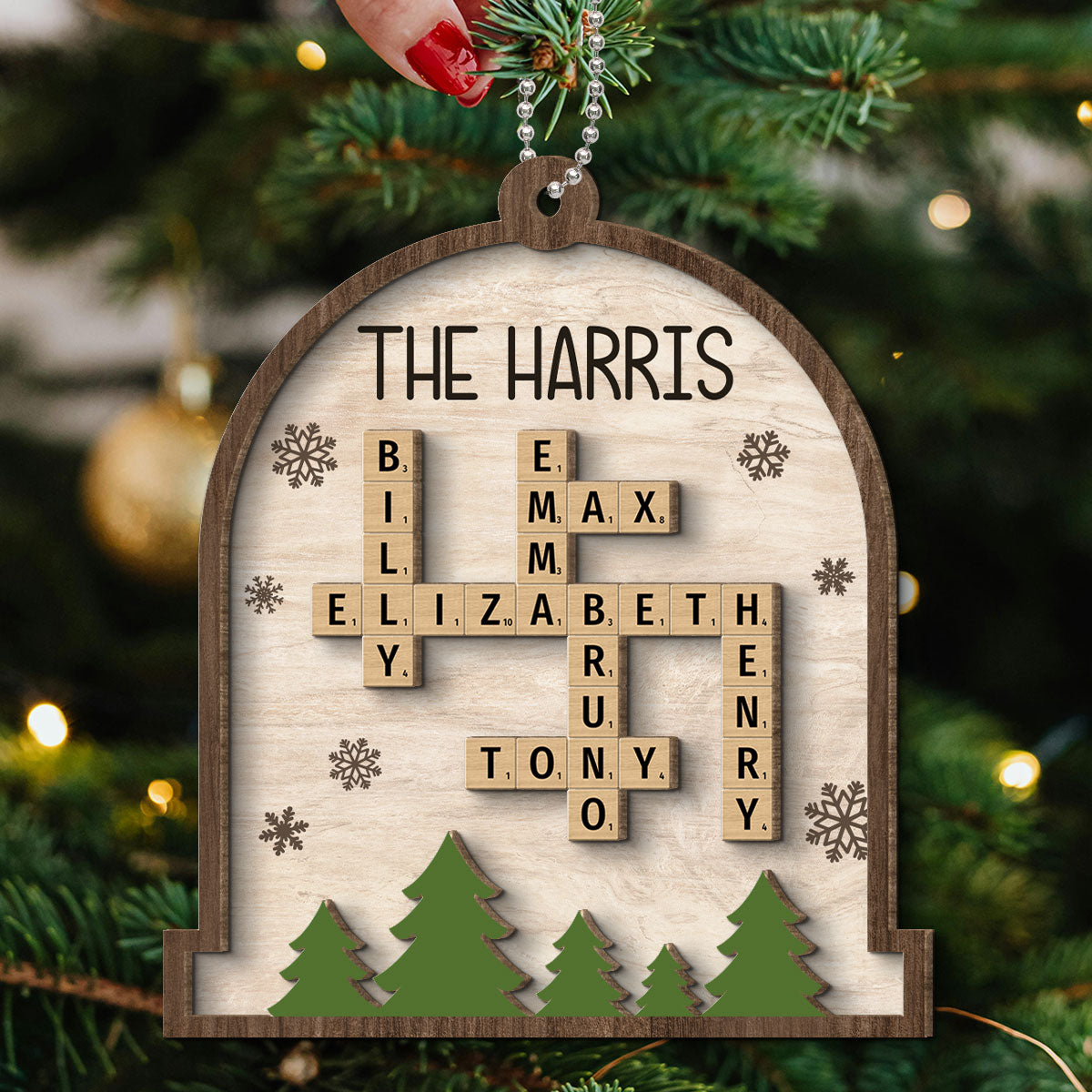 Whole Family Names Crossword Puzzle Art Personalized 2-Layer Wooden Ornament, Christmas Gift For Family, For Parents, Grandparents, Siblings, Children