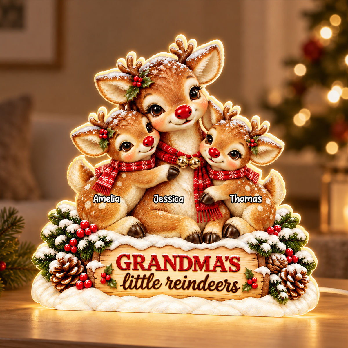 Grandma's Little Reindeers - Personalized Light Box - Heartfelt Christmas Gift for Grandma