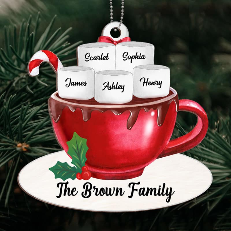Family Marshmallow Cup Name Personalized Wooden Ornament