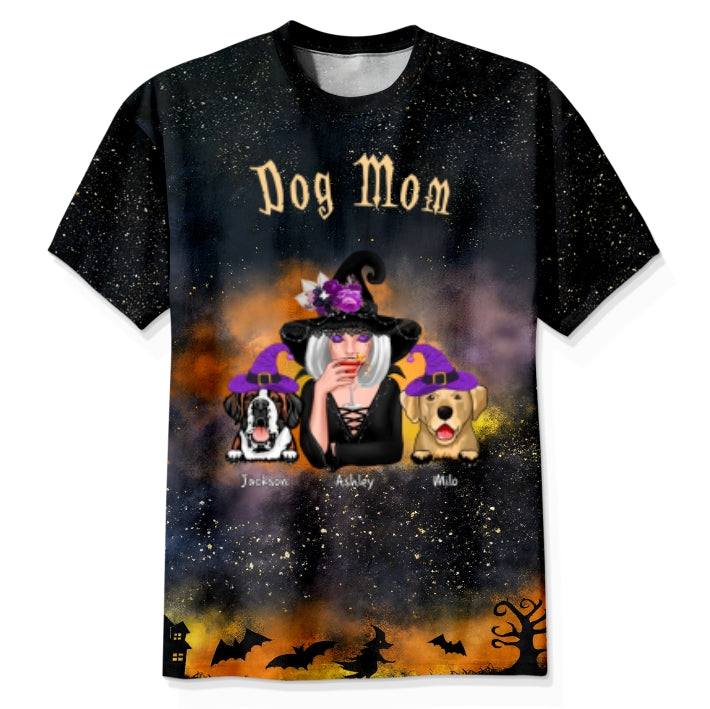 Pretty Witch Dog Mom Witchy Ombre Tie-Dye Pattern Personalized Shirt, Pawfect Costume for Dog Lover