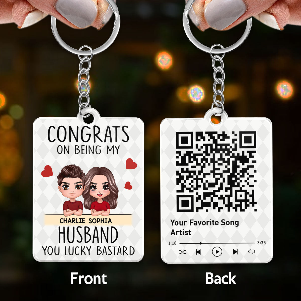 Congrats On Being Couple Doll Favorite Song QR Code Personalized Acrylic Keychain