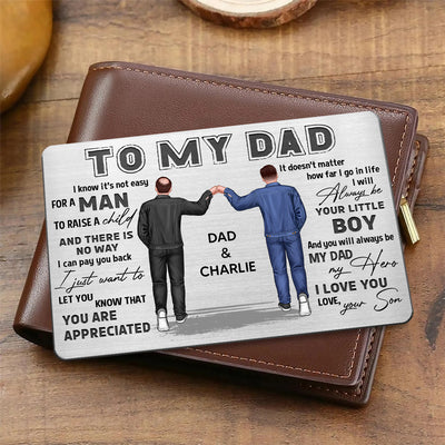 To My Dad Dad And Son Punch Hand Personalized Metal Wallet Card