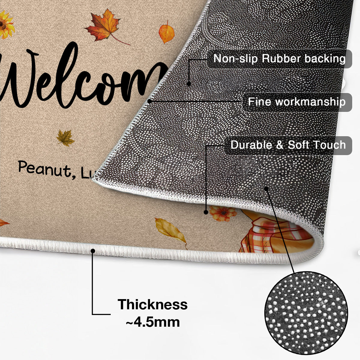 Hello Fall Cute Fluffy Cat - Personalized Doormat - Fall Season Decor For Cat Lover