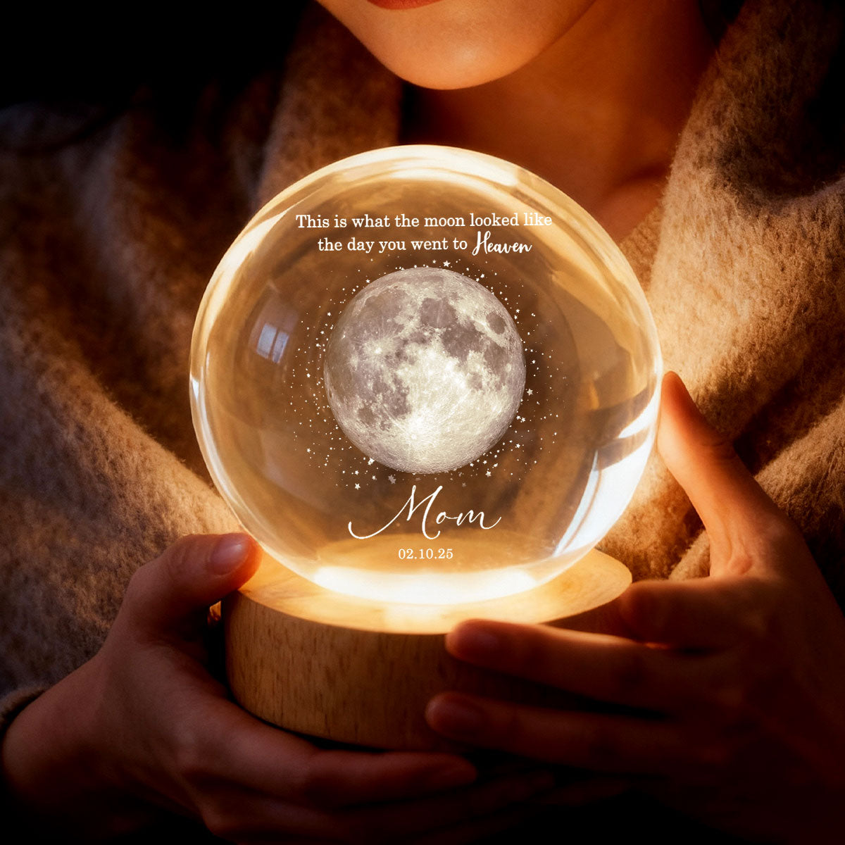 The Day You Went to Heaven Custom Moon Phase by Date - Personalized Crystal Ball LED Night Light - Heartfelt Memorial Remembrance Keepsake