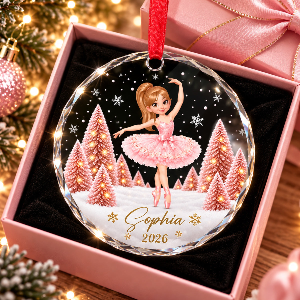 Pink Ballerina 2D Flat - Personalized Glass Ornament – Christmas Gift for Daughter, Granddaughter & Young Dancers