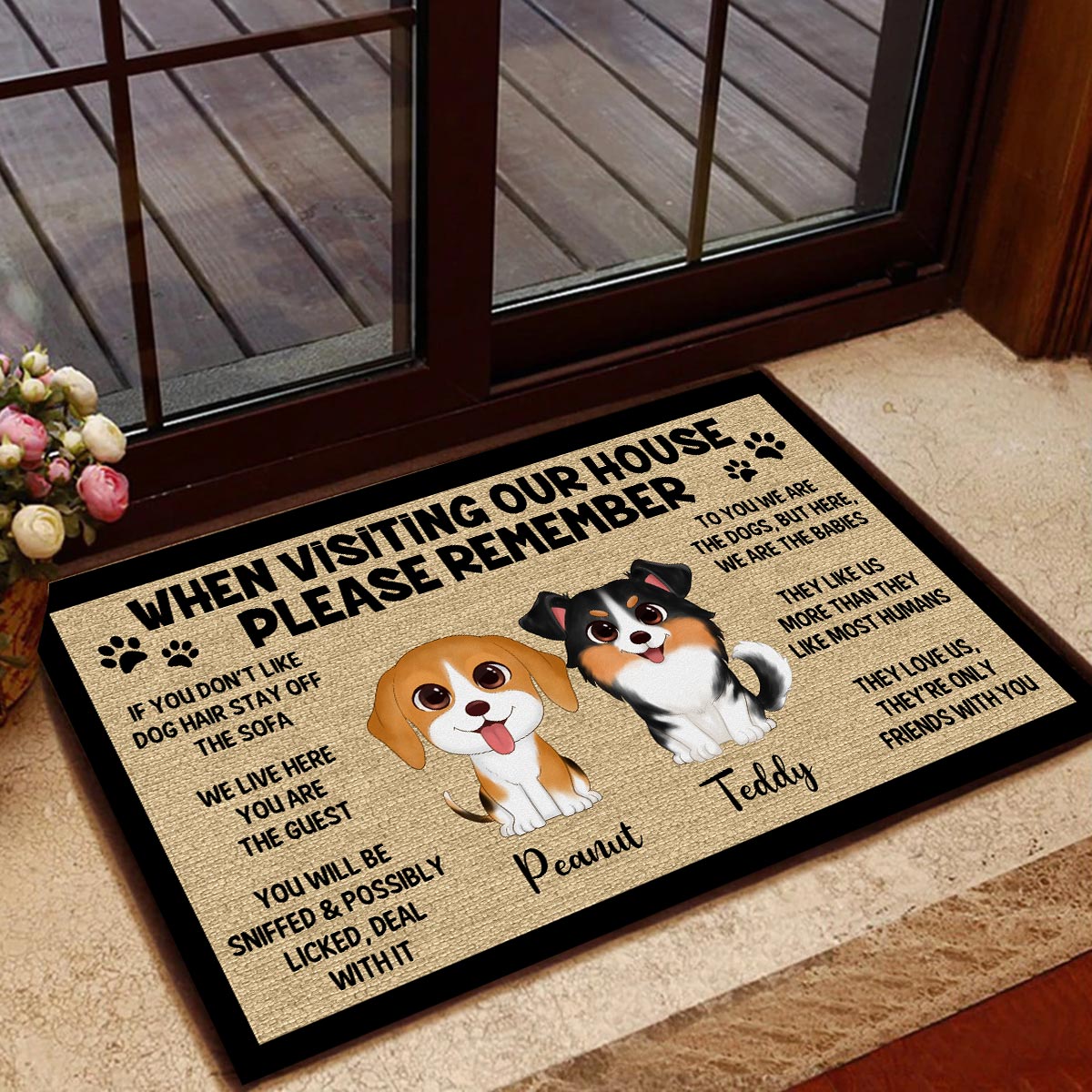 Watercolor Cute Dogs When Visiting My House Please Remember Personalized Doormat