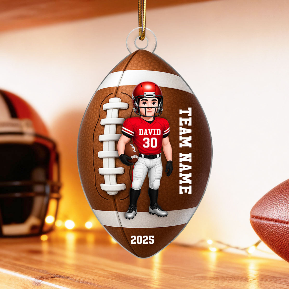 Football Player 3D Effect - Personalized Acrylic Ornament - Christmas Gift For Teen Boy, Son, Grandson