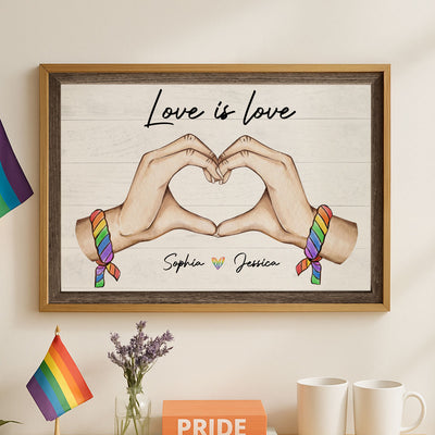 Pride Month LGBT Couple Heart Hands Personalized Poster, Gift For Couple