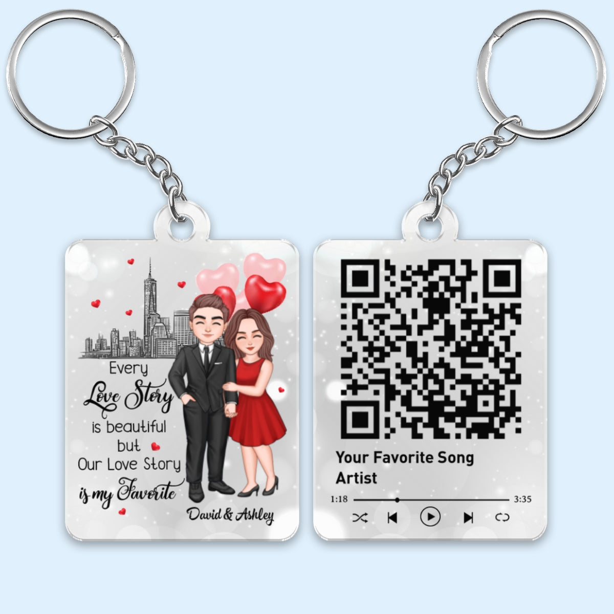 Our Favorite Love Story Couple Skyline Personalized Acrylic Keychain