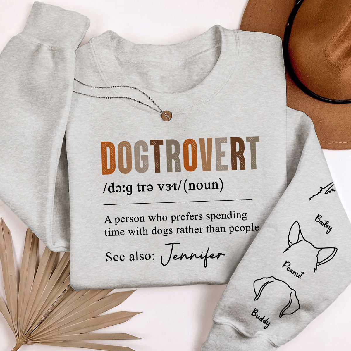 Dogtrovert Definition With Dog Names Personalized Sleeve Printed Sweatshirt