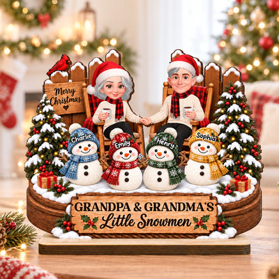 Grandpa & Grandma's Little Snowmen - Personalized 2-Layered Wooden Plaque - Christmas Gift For Grandparents