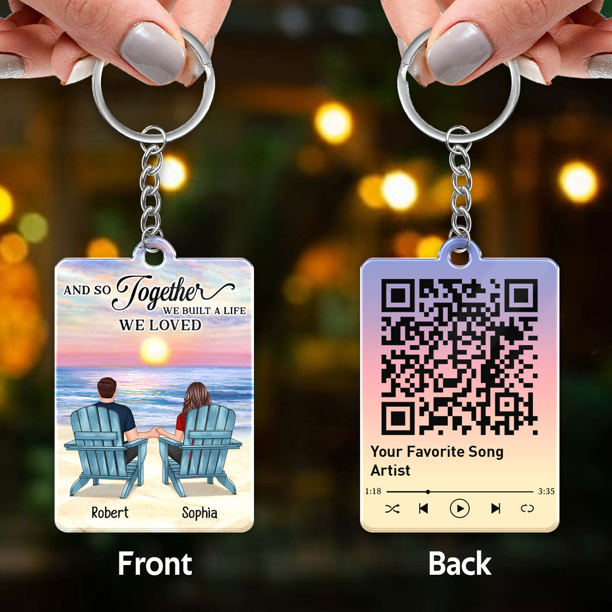 Couple Back View At Beach Favorite Song Scannable QR Code Personalized Acrylic Keychain