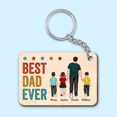 Best Dad Grandpa Ever Walking Man & Kids Personalized Wooden Keychain