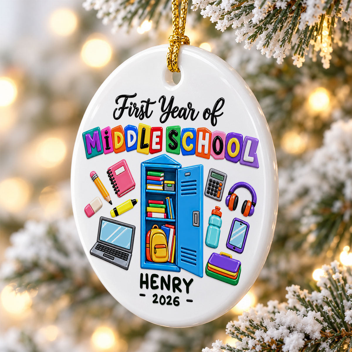 First Year Of Middle School - Personalized Ceramic Ornament - Christmas Gift For Secondary School Students, 6th Grade Students, Gift For Grandkids, Daughter, Son