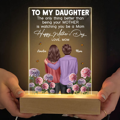To My Daughter From Mom Happy Mother's Day Birth Flower Personalized Acrylic Plaque With LED Night Light, Gift For Daughter