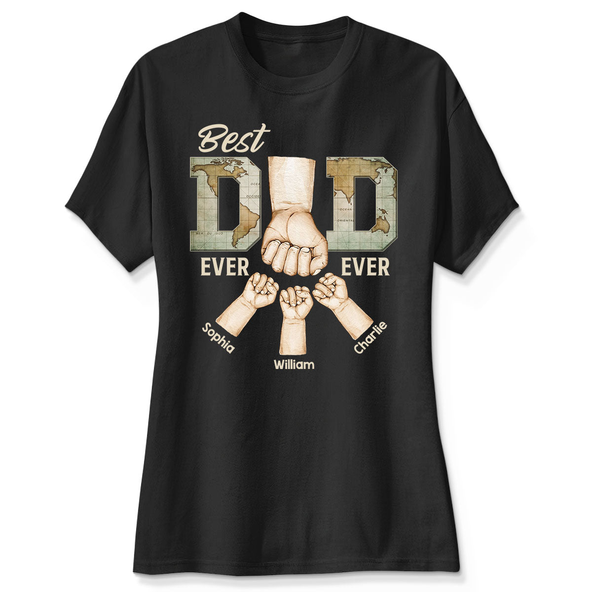 Best Dad Ever Ever Fist Bump With Kids Names Personalized Shirt